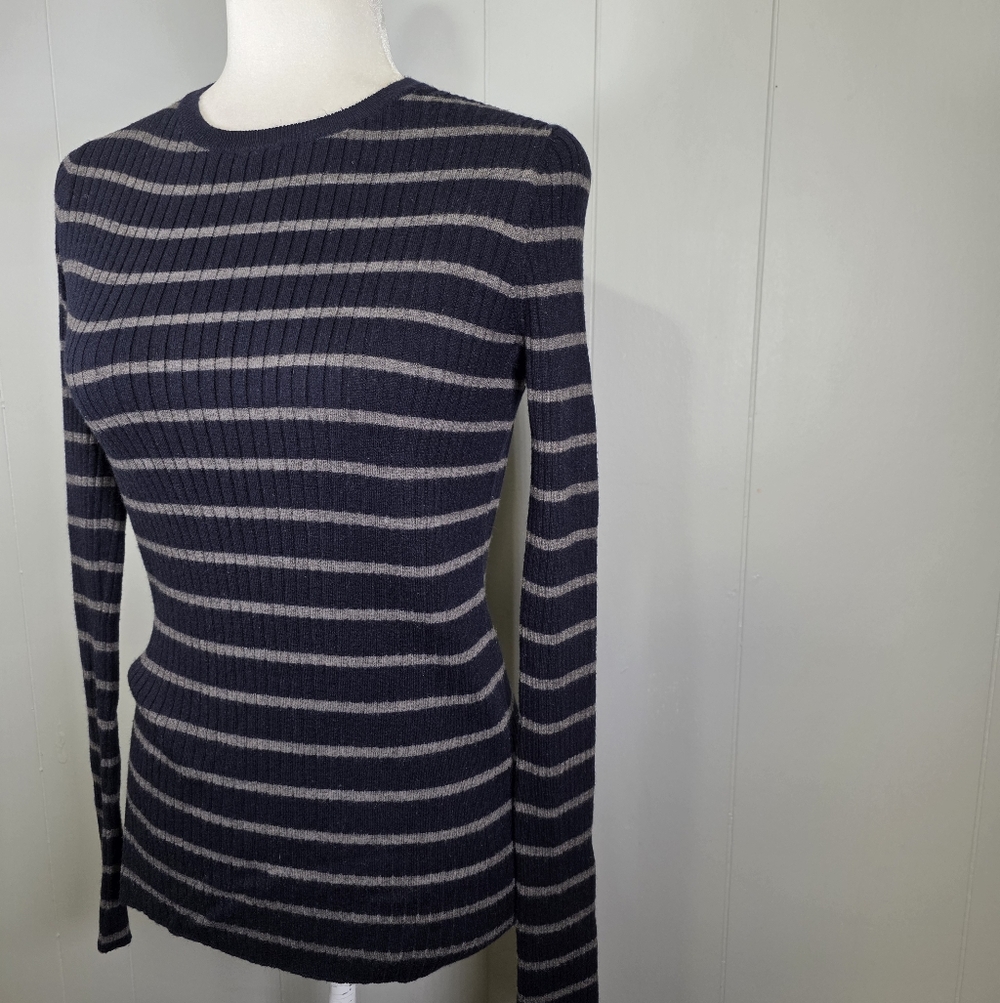 Vince Striped Cashmere Blend Crewneck Sweater Size M - Picture 2 of 12